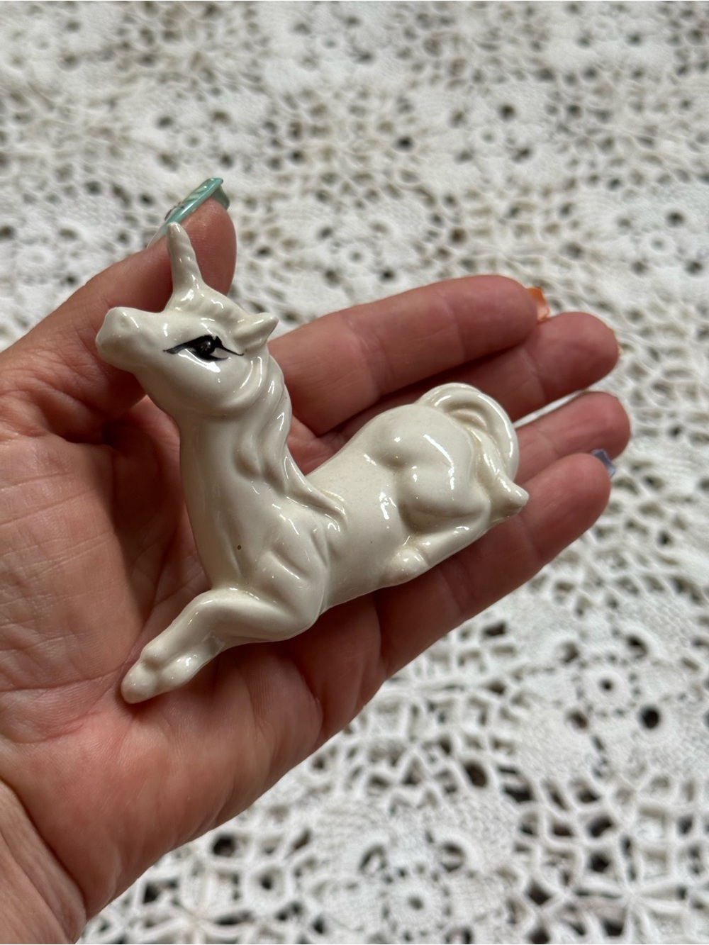 Vintage White Ceramic Unicorn Figurine Retro Mid Century Kitsch